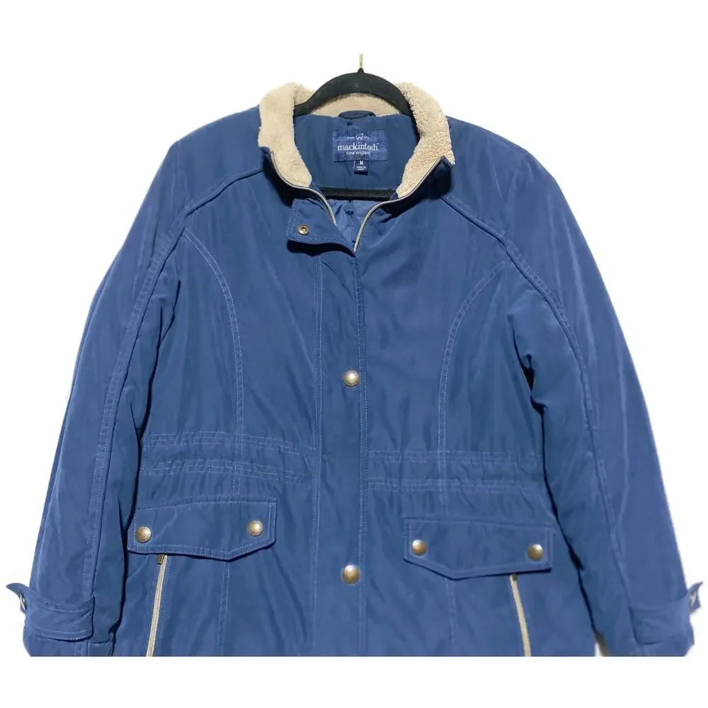 Mackintosh Women's Blue Softshell Parka Jacket Size Medium Lined Full Zip & Snap